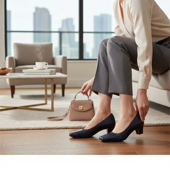 Souliers Roberto Capucci Pointure 6.5B Escarpins Cuir Marine Classique Italy - Picture 1 of 8